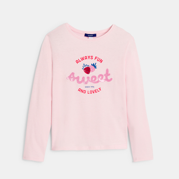 تيشيرت بطبعة عبارة من الترتر، باللون الأصفر للفتيات